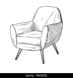 Realistic sketch armchair isolated on white background. Vector illustration in sketch style. Stock Vector