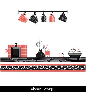 Sketch of shelves with different utensils. Vector illustration. Stock Vector