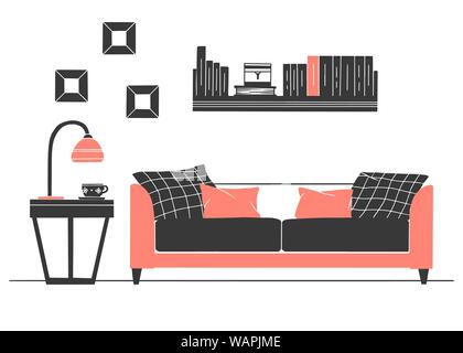 Interior in Scandinavian style. Part of the livingroom. Hand drawn vector illustration of a sketch style. Stock Vector