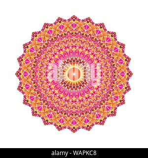 Ornate colorful geometrical triangle mosaic mandala - circular polygonal abstract round vector graphic on white background Stock Vector