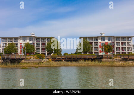 Waterfront apartments in Steveston built on land previously occupied by Salmon canneries Stock Photo