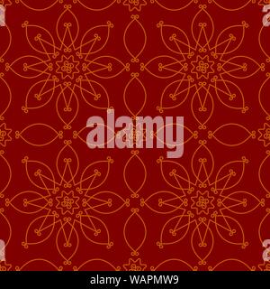 Vector illustration. Red floral geometric background. Seamless tile and geometric figures. Stock Vector