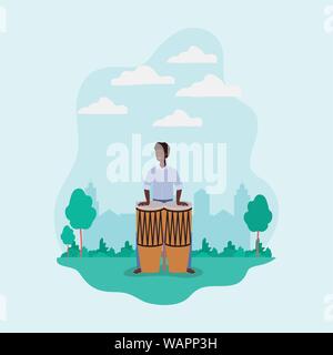 afro man playing bongos character Stock Vector