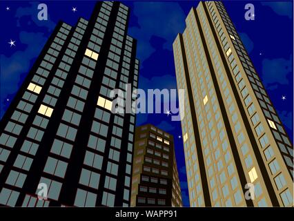 abstract town aganst of night stars sky  with clouds Stock Vector