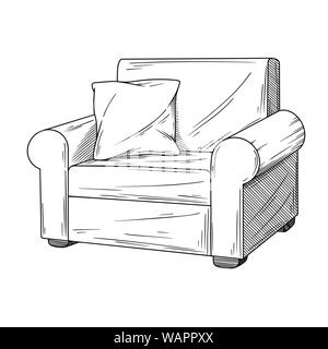 Realistic sketch armchair isolated on white background. Vector illustration in sketch style. Stock Vector