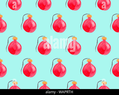 Seamless watercolor pattern with red christmas ornaments. New year festive background. Template for fabric or wrapping paper print. Hand drawn illustr Stock Photo