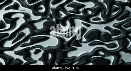 3d Visual arts background with Psychedelic Tribal Liquid Surface Black and White texture. Stock Photo