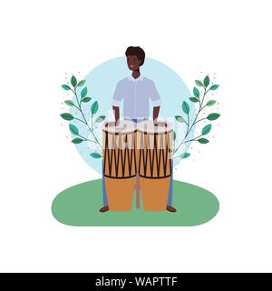 man with congas and branches and leaves in the background Stock Vector