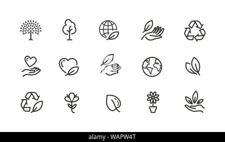 Ecology, environment line icons set. Collection vector black outline logo for mobile apps web or site design Stock Vector