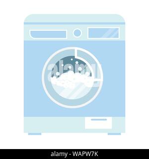 Vector clothes washer machine with foam and bubbles illustration isolated on white background. Stock Vector