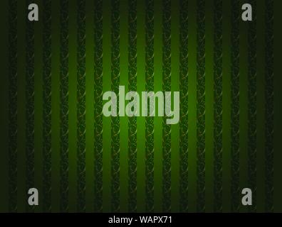 Vintage striped green wallpaper with gold decor. Stock Vector