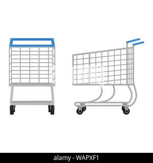 Shopping trolley icons in flat style, shopping cart front and side view vector illustration on white background Stock Vector