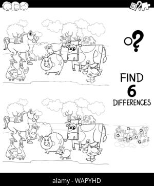 differences game with farm animals coloring book page Stock Vector ...