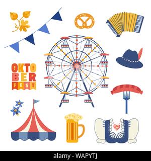 Hand drawn Oktoberfest flat color vector icon set Stock Vector