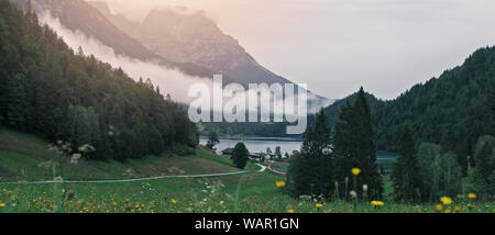 Panorama view of mountain landscape with lake in Austria - Europe Stock Photo