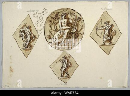 Drawing, Decorative Project for Central Tondo with Apollo, Autumn and Winter, ca. 1780 Stock Photo