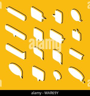 Set of Speech bubbles of various shapes, isolated on a yellow background. Flat 3D isometric style, vector illustration Stock Vector