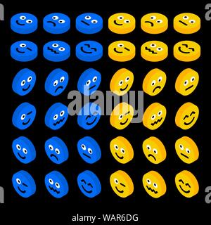 Emoticons icon set isometric illustration. Vector smile collection, different mood faces Stock Vector