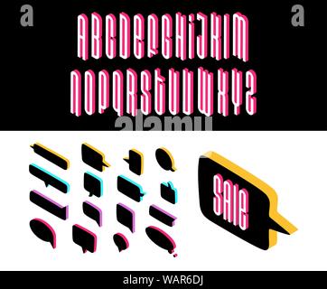 Speech isometric style bubbles of various shapes with isometric font Flat 3D vector illustration Stock Vector