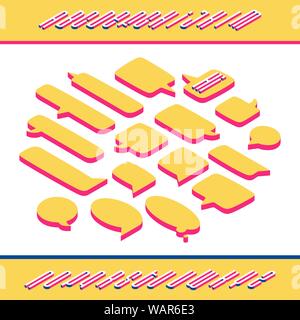Speech isometric style bubbles of various shapes with isometric font Flat 3D vector illustration Stock Vector