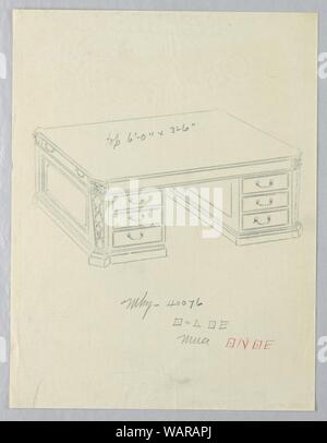 Drawing, Design for Massive Library Table with Narrow Side Pull-Out ...