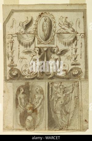 Drawing, Design for the Painted Decorations of Three Panels, 1580-1590 Stock Photo