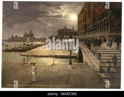 Doges' Palace and St. Mark's by moonlight, Venice, Italy; Print no. 8694.; Forms part of: Views of architecture and other sites in Italy in the Photochrom print collection.; Title from the Detroit Publishing Co., Catalogue J-foreign section, Detroit, Mich. : Detroit Publishing Company, 1905.; More information about the Photochrom Print Collection is available at http://hdl.loc.gov/loc.pnp/pp.pgz Stock Photo