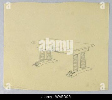 Drawing, Design for Library Table with Carved Cushion Feet and Vase of ...