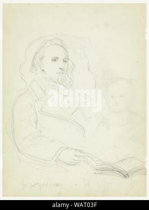 Drawing, Sketches for ‘Lesson of Charity‘ and portrait of Peter Richards, Jr., 1849 Stock Photo