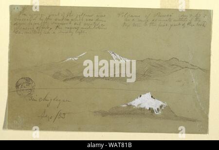 Volcano Pures Drawing, Views of Puresé Volcano, Colombia and Mt. Sincholagua, Ecuador ...