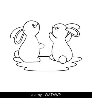cute and little rabbits couple characters Stock Vector