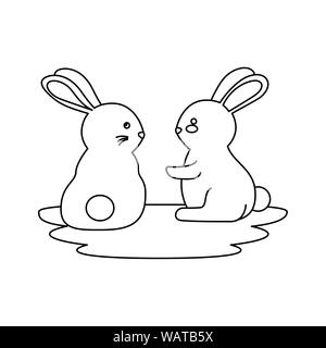 cute and little rabbits couple characters Stock Vector