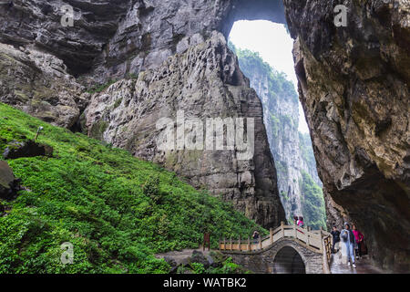 Three Natural Bridges National Geopark (Tian Keng San Qiao) is a UNESCO world heritage of Wulong in Chongqing, China. Stock Photo