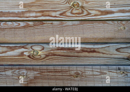 Wooden brown natural desks pattern. Closeup picture of old rustic wooden planks. Knots and long tree pattern. Stock Photo