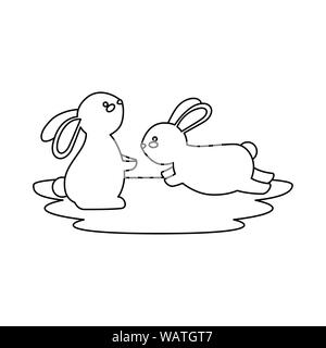 cute and little rabbits couple characters Stock Vector