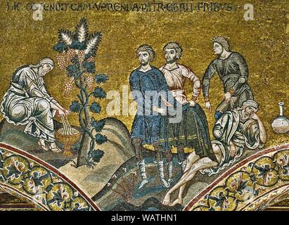 Drunken Noah, mosaic - Cathedral (Monreale). Stock Photo