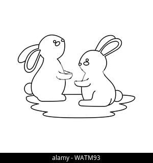 cute and little rabbits couple characters Stock Vector