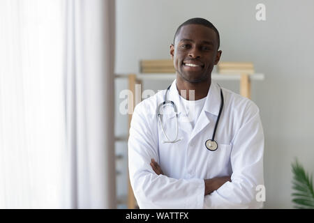 Male african american professional young doctor looking at camera, portrait Stock Photo
