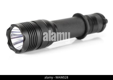 Military tactical LED flashlight isolated on white background Stock ...