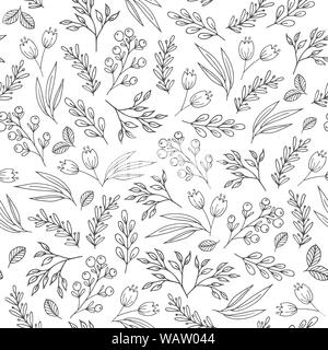 Simple line drawing floral composition with various big and small flowers  and leaves isolated on white background, warm ink drawing Stock Photo -  Alamy