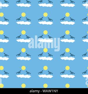 Seals couples on ice with Sun vector seamless pattern Stock Vector