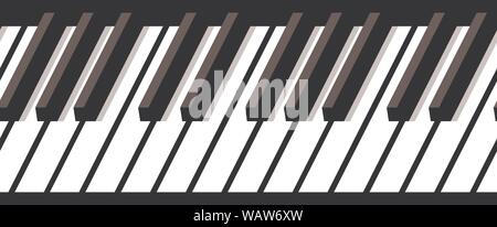 Black and white horizontal piano keyboard with shadow. Horizontal seamless pattern. For background, wide screensavers for your fantastic flight. Stock Vector
