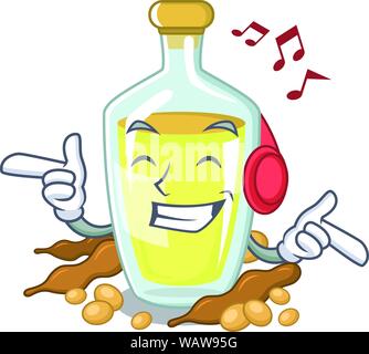 Listening music soybean oil isolated in the cartoon Stock Vector
