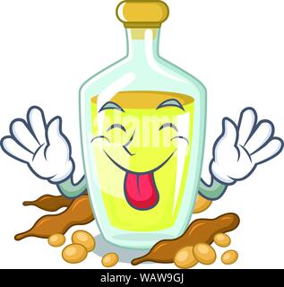 Tongue out soybean oil with the character shape Stock Vector