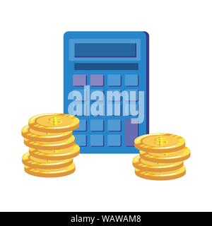 calculator math with coins money Stock Vector