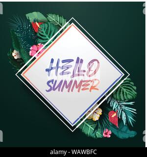 Tropical leaves with triangle frame Stock Vector