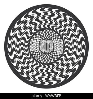 Hypnotic rosette of wavy lines. Flat geometric ornament. Round seamless pattern. Stock Vector