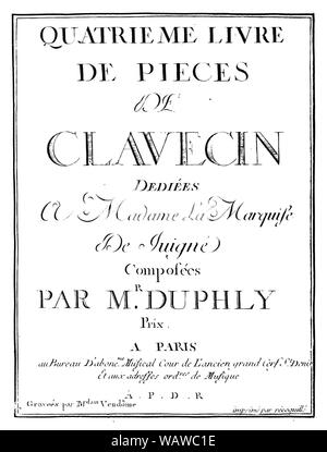 Duphly - Quatrieme Livre de Pieces de Clavecin-Titelblatt. Stock Photo