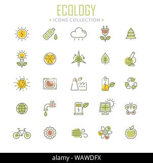 Collection of ecology thin line icons Stock Vector