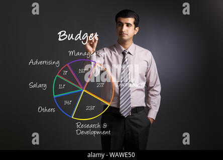 Businessman touching a pie chart on a touch screen Stock Photo